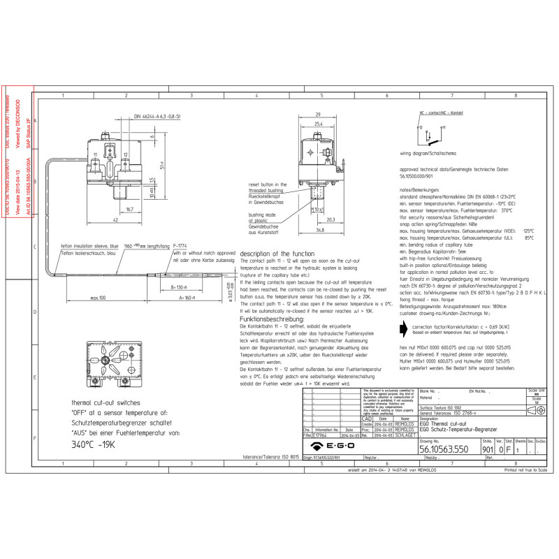 OVEN SAFETY SINGLE-PHASE THERMOSTAT 340°C