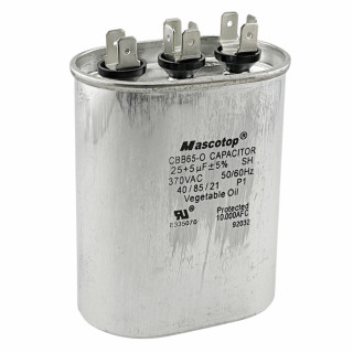 OVAL DUAL RUN CAPACITOR 25/5 MFD 370 V
